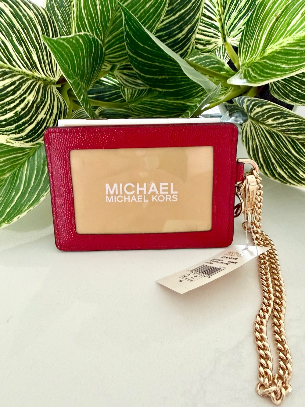 Michael Kors Red Studded Card Case Wristlet - Picture 2 of 5